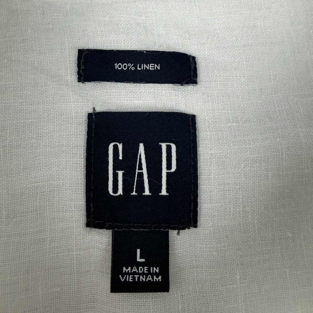 GAP Women’s L Optic White 100% Linen Boyfriend Button Front Shirt Long Sleeve - Picture 15 of 17